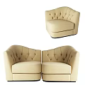 Beige Single Seater Sofa With Tufted Buttons And Curved Back Design 3d model