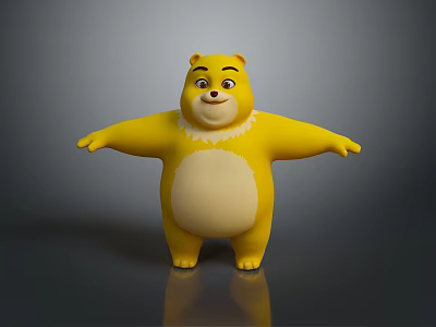 Yellow Cartoon Bear Toy With Outstretched Arms On Gray Background With Reflection 3d model