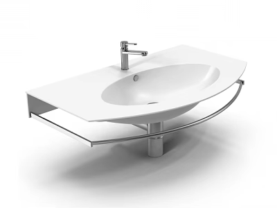 Modern White Washbasin Design with Silver Faucet and Metal Stand Shelf 3d model