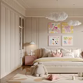 Cozy Kids Room Interior Design With Cloud Pendant Lights Cartoon Paintings And Stuffed Toys