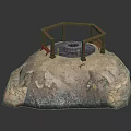 Garden Ornament With Stone Base Hexagonal Wooden Fence And Circular Well Opening