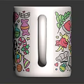 White Ceramic Mug With Colorful Various Icons And Decorative Surface Patterns 3d model