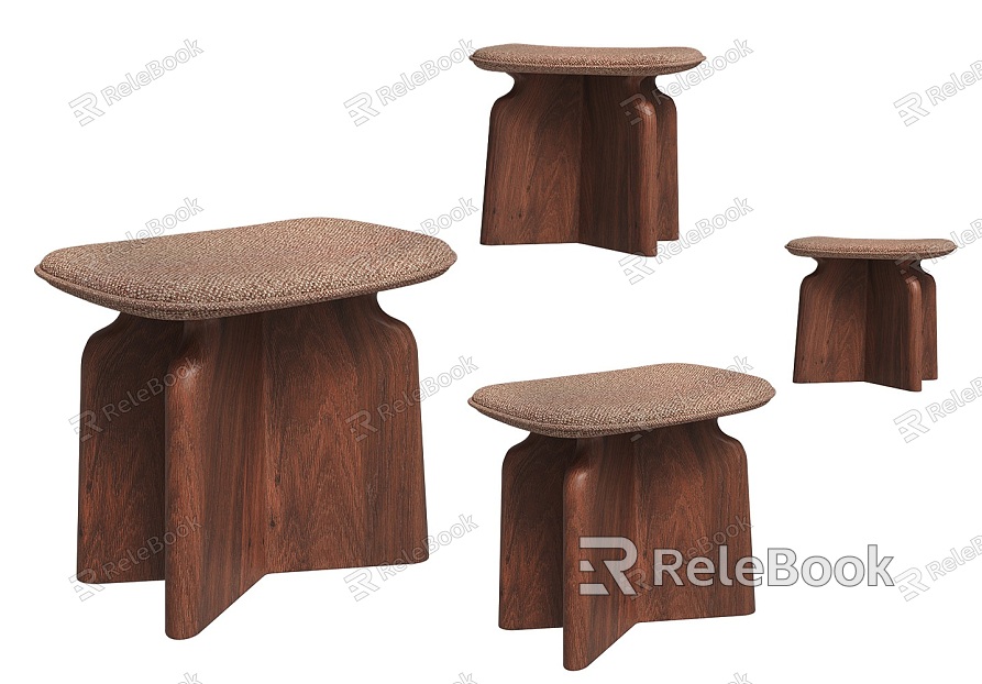 Solid Wood Fabric Stool for Living Room Low Stool Special Shape Solid Wood Stool Artistic Shape Low Stool model