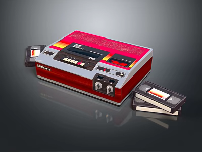 SHARP Retro Cassette Recorder With Red And Gray Design And Cassette Tapes 3d model