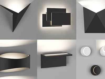 Modern Wall Lamps Featuring Geometric Shapes Black White Sleek Various Designs 3d model
