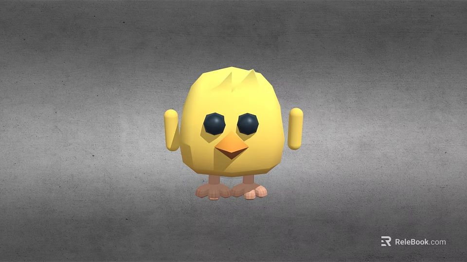 Cute Yellow Chicken Game Movie Character With Big Black Eyes And Simple Design 3d model 
