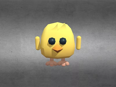Cute Yellow Chicken Game Movie Character With Big Black Eyes And Simple Design 3d model