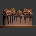 Delicious Chocolate Cake With Drizzle Cream Swirls And Truffles On Serving Plate