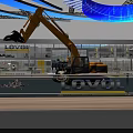 Technology Exhibition Hall Featuring Heavy Machinery Excavators Modern Booth And Architectural Lighting