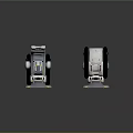 Two Futuristic Equipment Units With Large Wheels White Body Gray Base And Yellow Warning Stripes