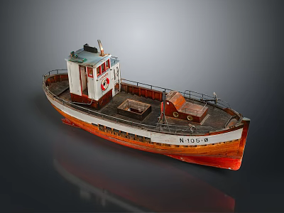 Vintage Model Boat With White Cabin Orange Hull And Detailed Deck Structure 3d model