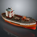Vintage Model Boat With White Cabin Orange Hull And Detailed Deck Structure