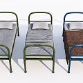 Three Single Beds With Metal Frames Gray Mattresses White Pillows And Brown Blanket
