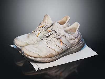 Light Colored Casual Lace Up Sneakers With Knit Upper And Rubber Sole 3d model