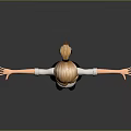 3D Female Character With Blonde Hair White Shirt Red Bow Tie And Arms Outstretched