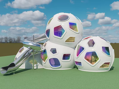 Fun Outdoor Children's Playground With Spherical Structures Colorful Windows And Slide 3d model