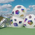 Fun Outdoor Children's Playground With Spherical Structures Colorful Windows And Slide