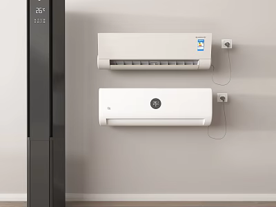 Modern Wall Mounted Air Conditioner Fan With Digital Temperature Display And Smart Control 3d model
