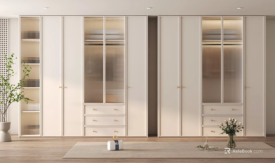 Modern White Wardrobe Interior With Glass Doors Drawers And Built in Lighting 3d model 