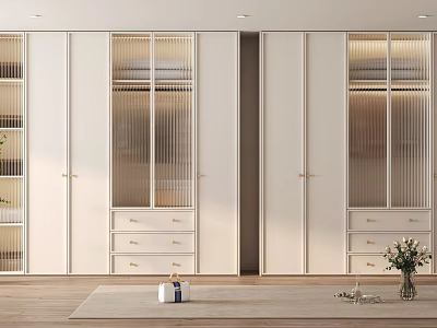 Modern White Wardrobe Interior With Glass Doors Drawers And Built in Lighting 3d model