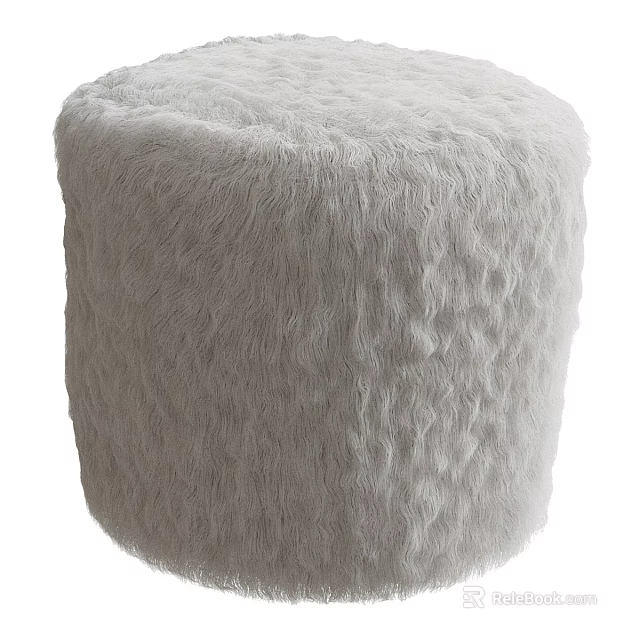 Fluffy Light Gray Cylindrical Stool With Soft Plush Surface For Home Decor 3d model 