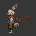 Cartoon Rabbit With Big Ears Blue Vest Red Scarf Green Pants And Tool Bag