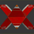 Red Star Shaped Object With Silver Accents And Blue Circular Center In Futuristic Design