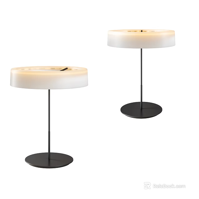 Two Modern Table Lamps With White Round Shade And Black Base Design 3d model