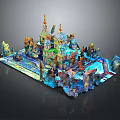 Colorful Fantasy Cartoon Scene With Castle Towers Decorative Figures And Vibrant Structures