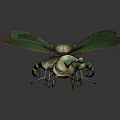 Fantasy Insectoid Creature With Green Wings Red Eyes Gold Exoskeleton Antennae And Mechanical Legs
