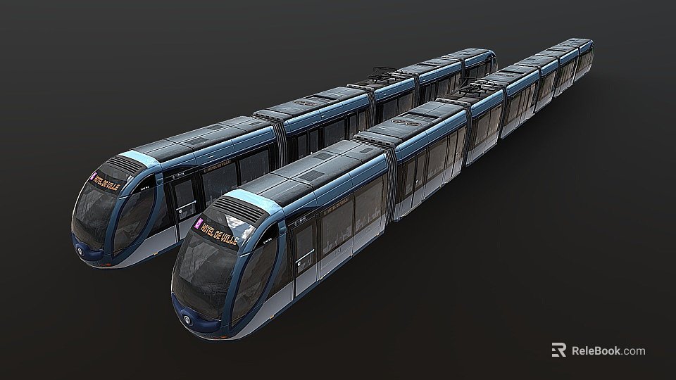 Modern Blue Tram Trains Sleek Exterior Design Displayed Side By Side 3d model 