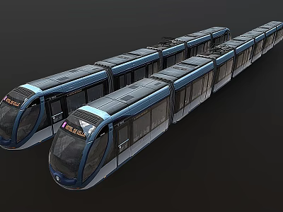 Modern Blue Tram Trains Sleek Exterior Design Displayed Side By Side 3d model