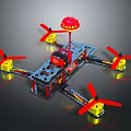 Quadrotor Drone With Red And Yellow Propellers Black Frame And Red Components