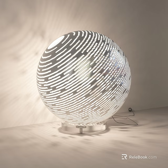 Modern Spherical Floor Lamp with Striped Cut Out Design Transparent Base and Light Shadow Effect 3d model 