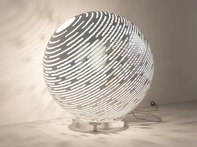 Modern Spherical Floor Lamp with Striped Cut Out Design Transparent Base and Light Shadow Effect 3d model