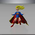 Superhero Girl In Blue Costume With Red Cape Yellow Hair And Super Symbol