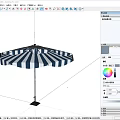 Blue And White Striped Patio Umbrella With Metal Pole And Base For Outdoor Shading Use