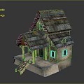 Charming Detached Villa With Moss Covered Blue Roof Wooden Porch And Stone Base Steps