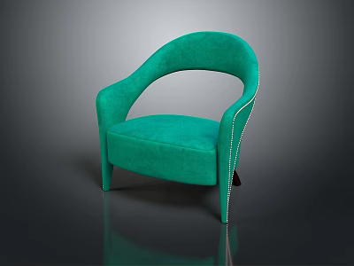 Green Velvet Armchair With Curved Armrests And Decorative Studs Design 3d model