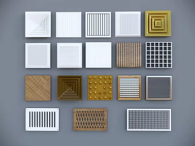 Air Conditioner Fans With Various Grille Panel Designs And Different Decorative Styles 3d model