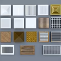 Air Conditioner Fans With Various Grille Panel Designs And Different Decorative Styles