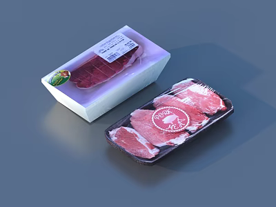 High Quality Packaged Raw Beef Steaks In Tray With Sliced Meat 3d model