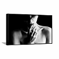 Black and White Female Nude Portrait Painting With Hand on Lips Dark Background Black Frame
