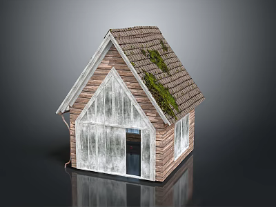 Wooden House Exterior With Mossy Roof Wooden Walls And Glass Door 3d model