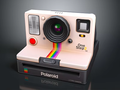Polaroid One Step SE Instant Camera With Pink Body And Rainbow Stripe Digital Device 3d model
