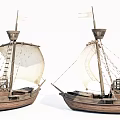 Two Wooden Sailing Boats With White Sails And Masts On White Background