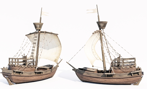 Modern Sailing Wooden Boat 3d model