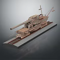 Detailed Historical Military Railway Gun Model With Rail Track Base Structure