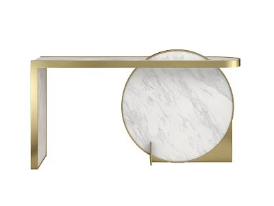 Elegant Modern Console Table With Gold Metal Frame And Round White Marble Top 3d model