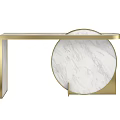 Elegant Modern Console Table With Gold Metal Frame And Round White Marble Top